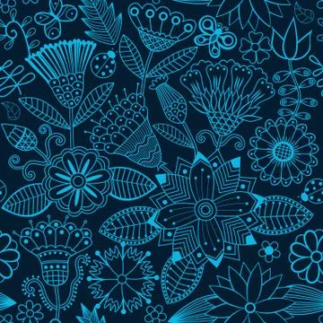 Abstract floral background, summer theme seamless pattern, vector wallpaper,  Stock Illustration