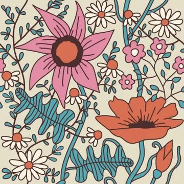 Abstract floral background, summer theme seamless pattern, vector wallpaper,  Stockillustratie