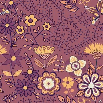 Abstract floral background, summer theme seamless pattern, vector wallpaper,  Stock Illustration