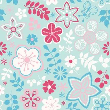 Abstract floral background, summer theme seamless pattern, vector wallpaper,  Stock Illustration