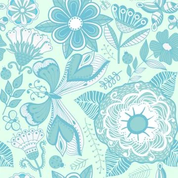 Abstract floral background, summer theme seamless pattern, vector wallpaper,  Stock Illustration