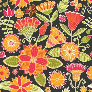 Abstract floral background, summer theme seamless pattern, vector wallpaper,  Stock Illustration