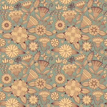 Abstract floral background, summer theme seamless pattern, vector wallpaper,  Stockillustratie