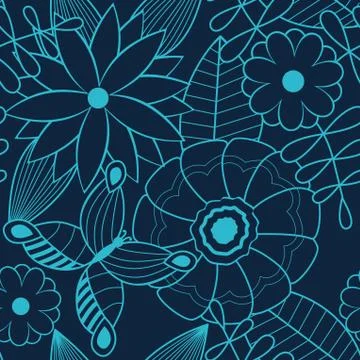 Abstract floral background, summer theme seamless pattern, vector wallpaper,  Stock Illustration