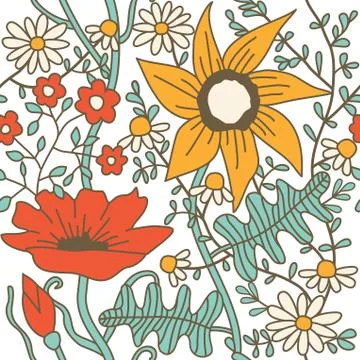 Abstract floral background, summer theme seamless pattern, vector wallpaper,  Stock Illustration
