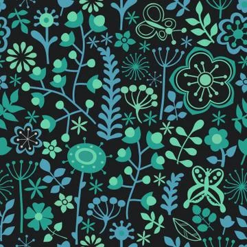 Abstract floral background, summer theme seamless pattern, vector wallpaper,  Stock Illustration