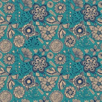 Abstract floral background, summer theme seamless pattern, vector wallpaper,  Illustrazione stock