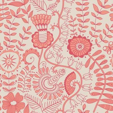 Abstract floral background, summer theme seamless pattern, vector wallpaper,  Stock Illustration