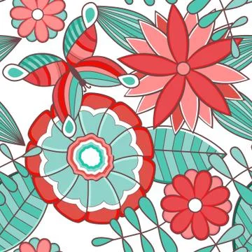 Abstract floral background, summer theme seamless pattern, vector wallpaper,  库存插图