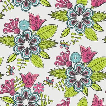 Abstract floral background, summer theme seamless pattern, vector wallpaper,  Stock Illustration