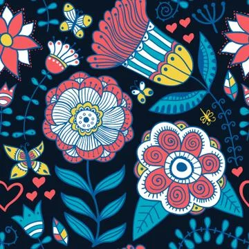 Abstract floral background, summer theme seamless pattern, vector wallpaper,  Stock Illustration