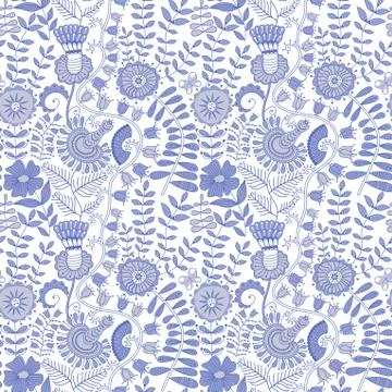 Abstract floral background, summer theme seamless pattern, vector wallpaper,  Stock Illustration