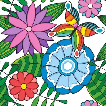Abstract floral background, summer theme seamless pattern, vector wallpaper,  Stock Illustration