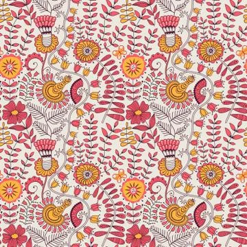 Abstract floral background, summer theme seamless pattern, vector wallpaper,  Stock Illustration