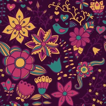 Abstract floral background, summer theme seamless pattern, vector wallpaper,  Stock Illustration