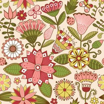 Abstract floral background, summer theme seamless pattern, vector wallpaper,  Stock Illustration