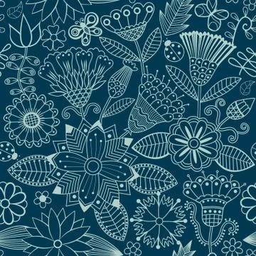 Abstract floral background, summer theme seamless pattern, vector wallpaper,  Stockillustratie