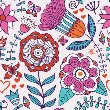 Abstract floral background, summer theme seamless pattern, vector wallpaper,  Stock Illustration