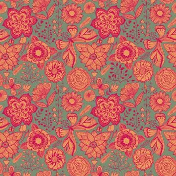 Abstract floral background, summer theme seamless pattern, vector wallpaper,  Stock Illustration
