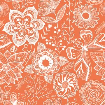 Abstract floral background, summer theme seamless pattern, vector wallpaper,  Stock Illustration