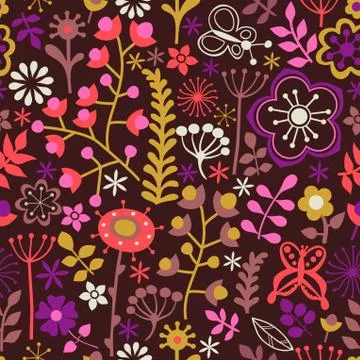 Abstract floral background, summer theme seamless pattern, vector wallpaper,  Stock Illustration
