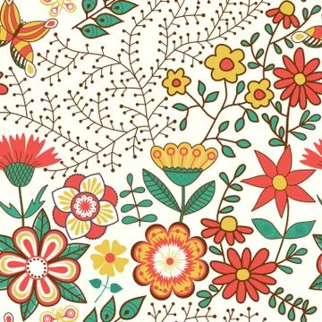 Abstract floral background, summer theme seamless pattern, vector wallpaper,  Stock Illustration