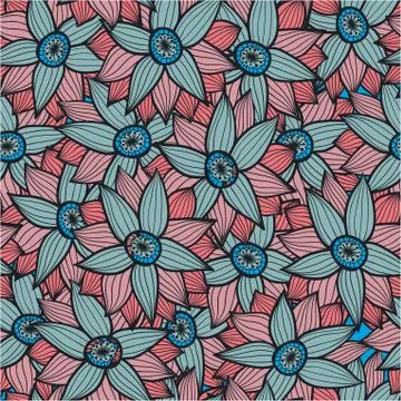 Abstract floral background, summer theme seamless pattern, vector wallpaper,  Stock Illustration
