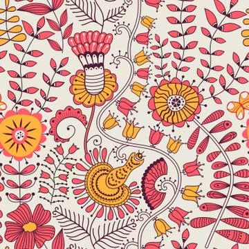 Abstract floral background, summer theme seamless pattern, vector wallpaper,  Stock Illustration