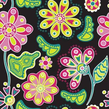 Abstract floral background, summer theme seamless pattern, vector wallpaper,  Stock Illustration