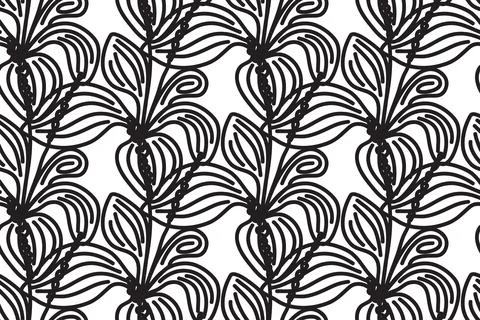 Abstract floral botanical seamless pattern vector illustration. Outline bla.. Stock Illustration