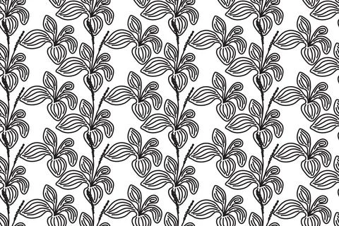 Abstract floral botanical seamless pattern vector illustration. Outline bla.. Stock Illustration