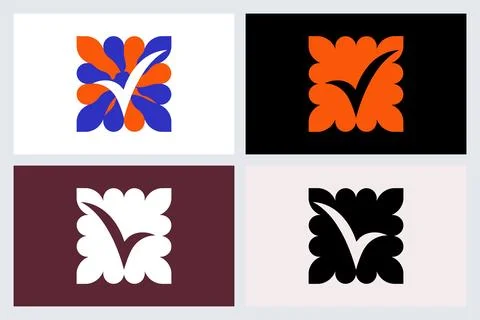 Abstract Floral Check Mark Logo Icon Set Stock Illustration