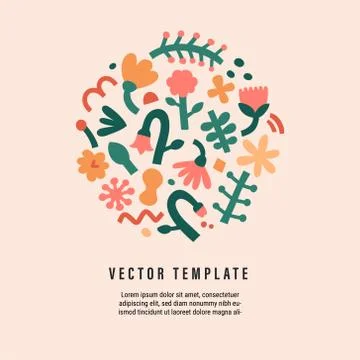 Abstract floral composition template, trendy modern abstraction shapes and Stock Illustration