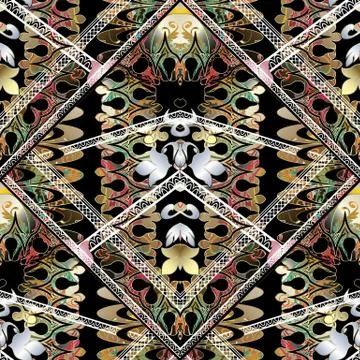 Abstract floral damask seamless pattern. Striped vector background wallpaper  Stock Illustration