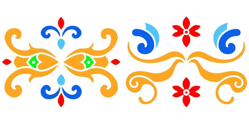 Abstract floral decorative elements set on white background. Illustration