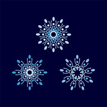 Abstract floral element design. Set of blue monochrome geometric snowflake .. Stock-Illustration