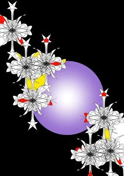Abstract Floral Geometric Pattern with Colorful Shapes on Black Background Stock Illustration