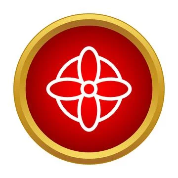 Abstract floral icon in red button gold frame Illustration