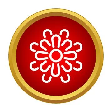Abstract floral icon in red circle with gold border Stock Illustration