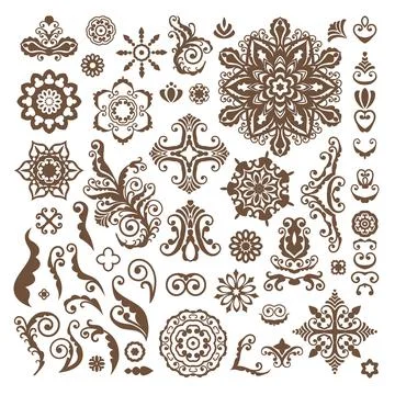 Abstract Floral Illustration Design Elements on white background.Henna tattoo Stock Illustration