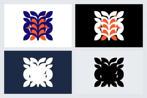 Abstract Floral Logo Leaf Icon Vector Set Stock Illustration