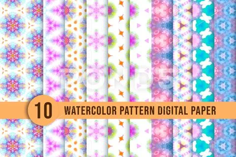 Abstract floral mandala pattern with watercolor splash effect. Digital geomet PSD Template