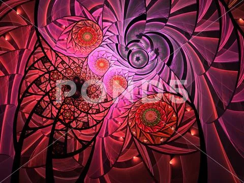 Abstract floral mosaic stain glass composition in purple Stock Illustration