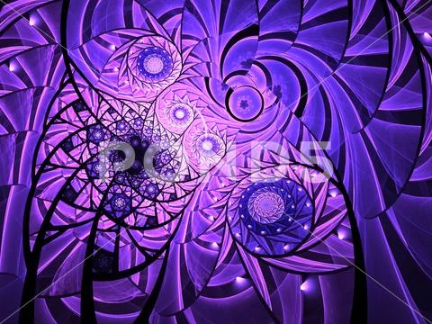 Abstract floral mosaic stain glass composition in violet Stock Illustration