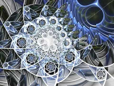 Abstract floral mosaic stain glass composition in blue Stock Illustration