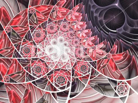 Abstract floral mosaic stain glass composition in red and grey tone Stock Illustration