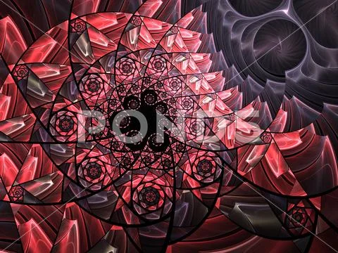 Abstract floral mosaic stain glass composition in red and grey tone Stock Illustration