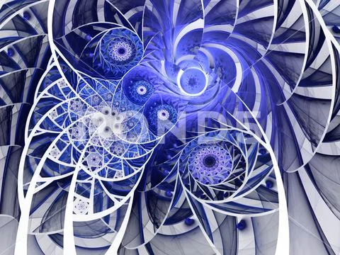 Abstract floral mosaic stain glass composition in blue tone Stock Illustration
