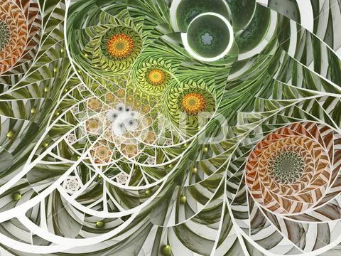 Abstract floral mosaic stain glass composition in green tone Stock Illustration