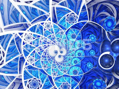Abstract floral mosaic stain glass composition in blue tone Stock Illustration